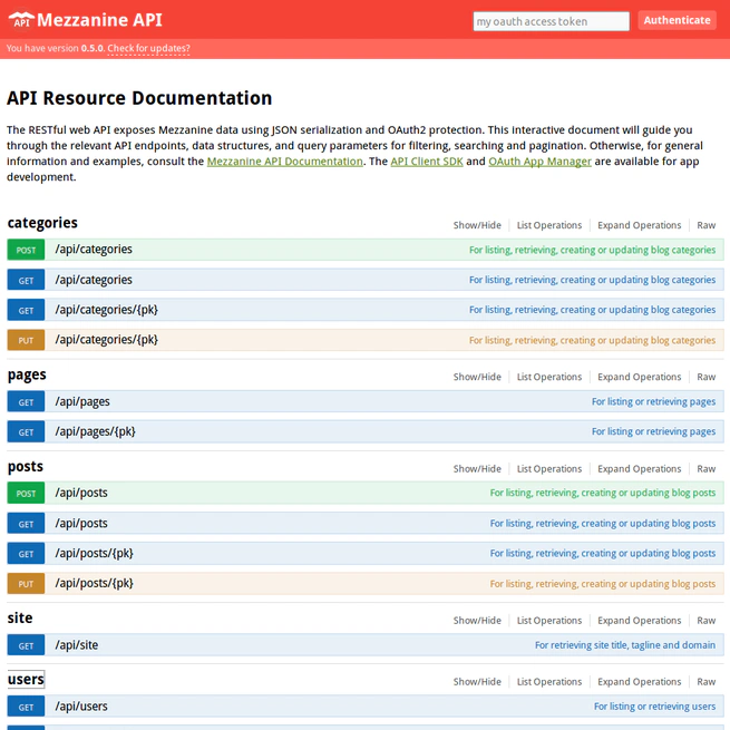 Mezzanine Headless CMS API